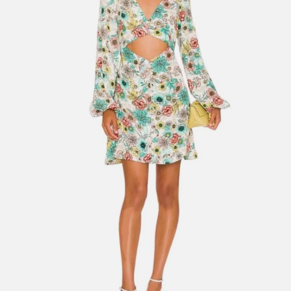 AFRM Sayla Cutout Crepe Mini Dress In Teal Garden size large